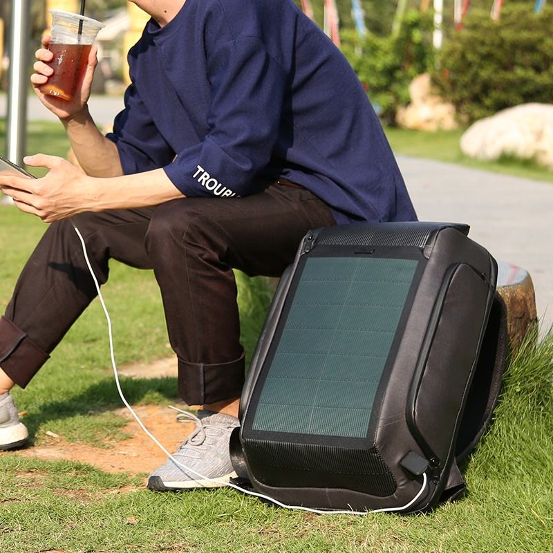 Trending Outdoor Travel Laptop Business Waterproof Zipper Closure USB Charging Solar Panel RFID Anti-Theft Smart Backpack