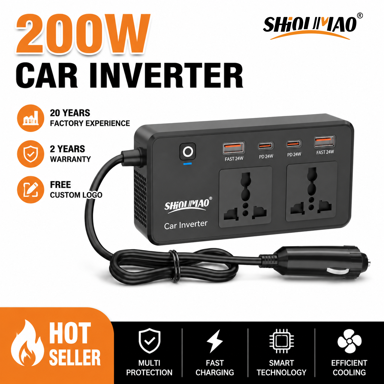 Outdoor Camping 200W 300W Vehicle Battery Car Charger Adapter 12V 24V DC to AC 110V 220V Car Power Inverter & Converters